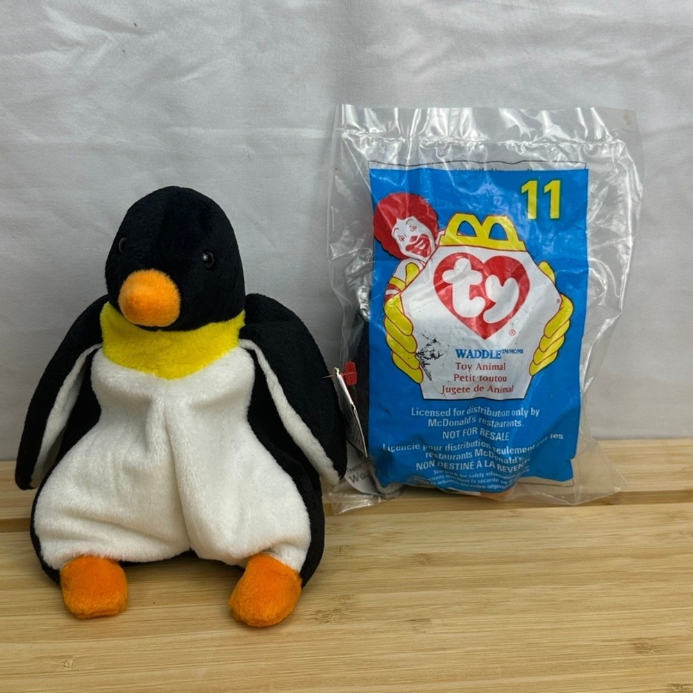 Ty Beanie Babies Waddle Vintage 1995 Black White Penguin Plush Toy 4075 McDonald
